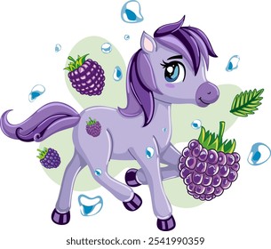 Fruit horse. Kids sweets or bath supplies like shampoo label.
