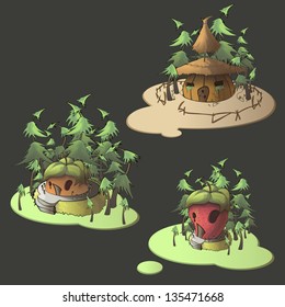 Fruit houses on isolated background. Vector illustration.