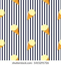 Fruit ice cream balls in a waffle cone seamless pattern.