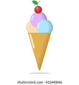Fruit ice cream with cherry isolated