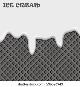 Fruit ice cream with chocolate wafer vintage abstract black and white style. Vector illustration