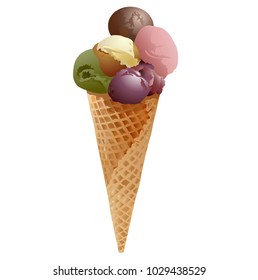 Fruit ice cream cone with five colored balls