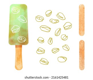 Fruit ice cream elements set. Summer sweetness. Isolated white background. Vector flat illustration.