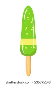 Fruit ice cream, flat cartoon style. Ice cream on a stick. Isolated on white background. Vector illustration, clip art