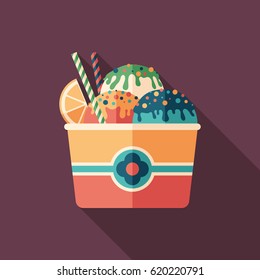 Fruit ice cream flat square icon with long shadows.