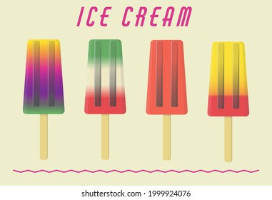 Fruit ice cream. Frozen popsicle vector illustration. Fruit ice lolly.