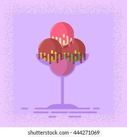Fruit ice cream in a glass. Vector