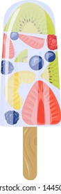 Fruit ice cream isolated on the white background. Popsicles on a stick. Sorbet. Frozen juice. Delicious dessert. Vector illustration.