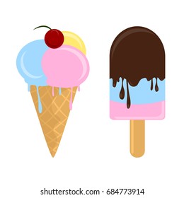 fruit ice cream isolated vector set on the white background