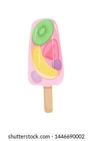 Fruit ice cream with kiwi, strawberry, orange isolated on white background. Illustration of ice cream in cartoon style. Vector