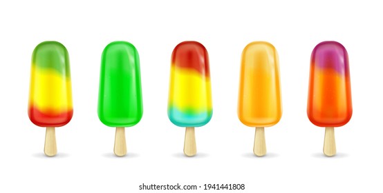 Fruit ice cream lolly on stick fruity popsicle set