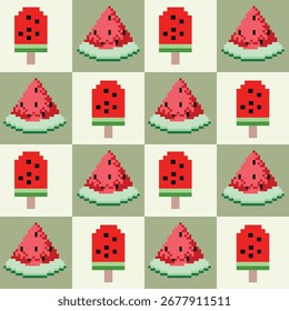 Fruit and ice cream pattern in geometric shapes, seamless, designed for decoration, background, wallpaper, fabric.