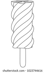 Fruit ice cream popsicle line art black and white icon. Coloring book page for adults and kids. Summer fast food vector illustration for gift card, flyer, certificate banner, logo, patch, sticker