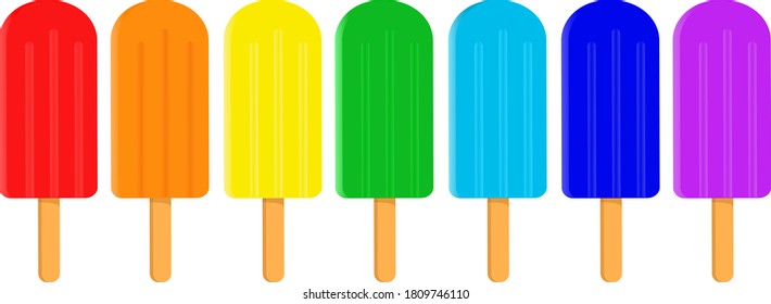 Fruit ice, ice cream, popsicle on a stick, colored objects isolated on white background, for printing on paper, fabric, postcards, for decoration, for packaging design, illustration