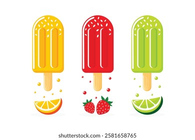 Fruit ice cream set flat vector illustration isolated on white background