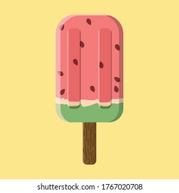 Helado de fruta. Es verano. Ilustración vectorial. Genial. Helado sobre un palo. sandía.