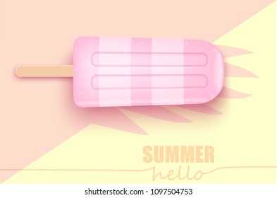 Fruit ice cream top view on trendy Pastel color background. Stock vector illustration.