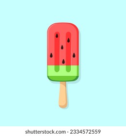 Fruit ice cream vector flat illustration. Watermelon eskimo on blue background. Best for textile, wallpapers, cafe decoration, wrapping paper, package and web design.