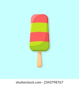 Fruit ice cream vector flat illustration. Green and red eskimo on blue background. Best for cafe decoration, wrapping paper, package and your design.