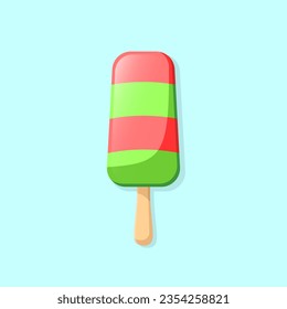 Fruit ice cream vector flat illustration. Green and red eskimo on blue background. Best for cafe decoration, wrapping paper, package and your design.