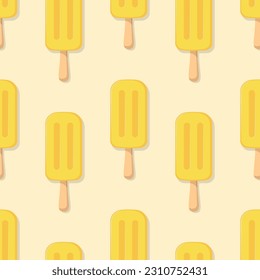 Fruit ice cream vector seamless pattern. Yellow eskimo on beige background. Best for textile, wallpapers, cafe decoration, wrapping paper, package and web design.