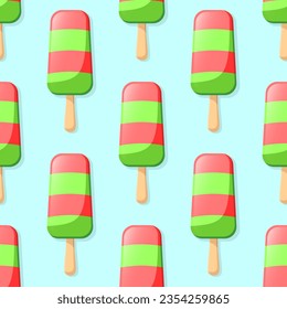 Fruit ice cream vector seamless pattern. Watermelon eskimo on blue background. Best for textile, wallpapers, home decoration, wrapping paper, package and yuor design.