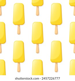 Patrón sin fisuras de Vector de helado de fruta. Esquimal amarillo sobre fondo blanco.