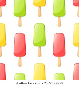 Fruit ice cream vector seamless pattern. Yellow, red and green eskimo on white background.