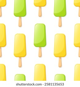 Fruit ice cream vector seamless pattern. Yellow and green popsicles on white background.