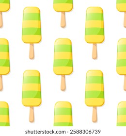 Fruit ice cream vector seamless pattern. Yellow and green popsicles on white background.