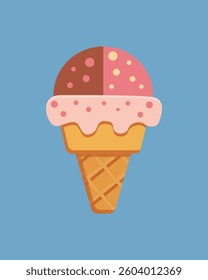 Fruit ice cream in a waffle cup with adding - sweet vector art