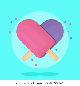 fruit ice, ice-cream pink, violet colors with  sprinkles on blue background