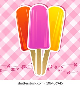 fruit ice lollies on pink gingham