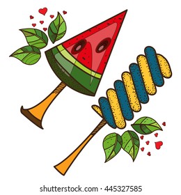 Fruit ice lolly. Desserts and sweets color illustration.