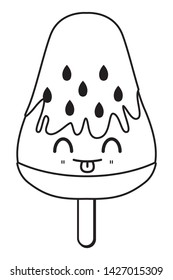 fruit ice lolly popsicle with smiling face icon cartoon in black and white vector illustration graphic design