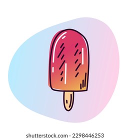 Fruit ice on a wooden stick. Vector illustration in cartoon doodle style