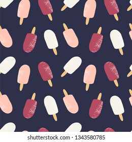Fruit ice seamless vector pattern. Ice cream hand drawn doodle summer print