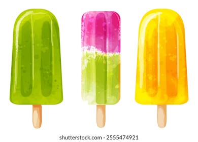 Fruit ice. Vector set of watercolor ice creams