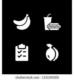 fruit icon. 4 fruit set with lemon, snack, shopping list and banana vector icons for web and mobile app