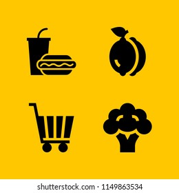 fruit icon. 4 fruit set with vegetarian, lemon, trolley and snack vector icons for web and mobile app