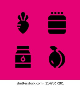 fruit icon. 4 fruit set with vegetarian, breakfast, supplement and lemon vector icons for web and mobile app