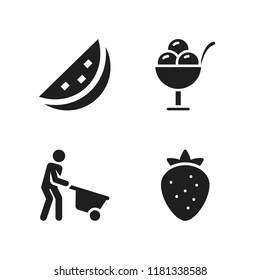 fruit icon. 4 fruit vector icons set. trolley, strawberry and watermelon icons for web and design about fruit theme