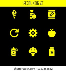 fruit icon. 9 fruit set with orange juice, food, vegetarian and nut icon vector icons for web and mobile app