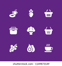 fruit icon. 9 fruit set with picnic, shopping basket, avocado and breakfast vector icons for web and mobile app