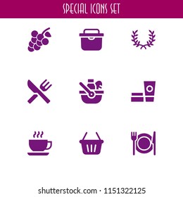 fruit icon. 9 fruit set with shopping basket, food, cream and picnic vector icons for web and mobile app