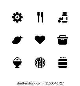 fruit icon. 9 fruit set with supplement, vitamin, lunch and picnic vector icons for web and mobile app