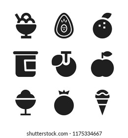 fruit icon. 9 fruit vector icons set. avocado, peach and yogurt icons for web and design about fruit theme