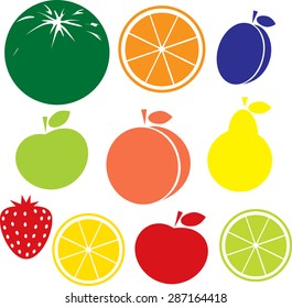 fruit icon - apple, peach, lemon, orange, strawberry, pear, melon, plum, lime