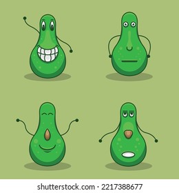 fruit icon cartoon design with different facial expressions