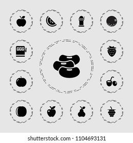 Fruit icon. collection of 13 fruit filled icons such as apple, drink coconut, watermelon, strawberry, orange, peach, bean. editable fruit icons for web and mobile.